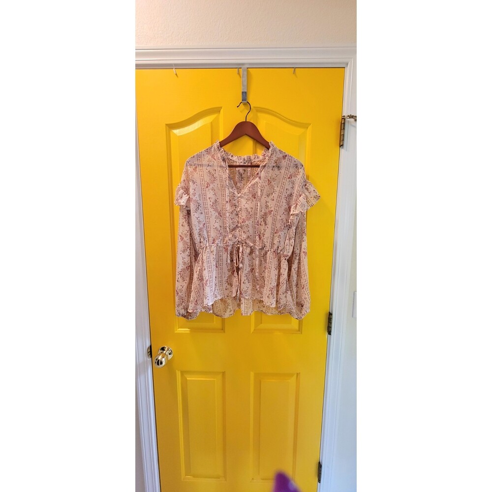 Sheer Pink Floral Flowy Blouse Size M